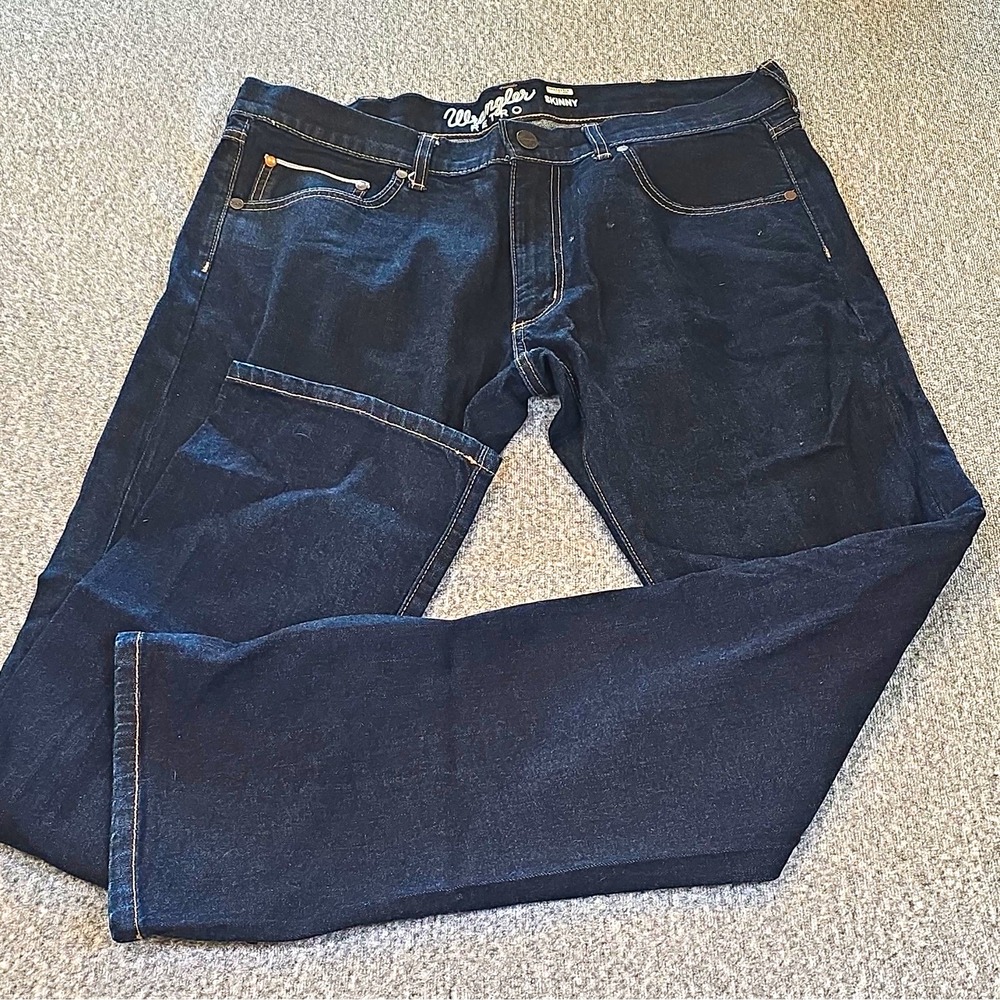 Wrangler Retro Men's Dark Wash Blue Denim Skinny Jeans Stretch 5-Pocket 36x34